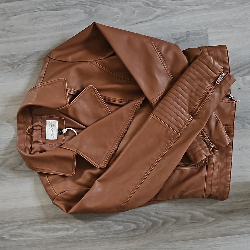 NWT - Brown Vegan Leather Moto Jacket